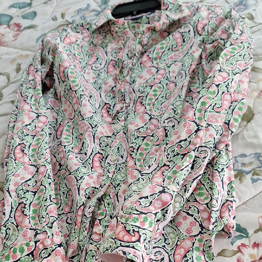 Vineyard Vines Pink and Green Paisley Shirt